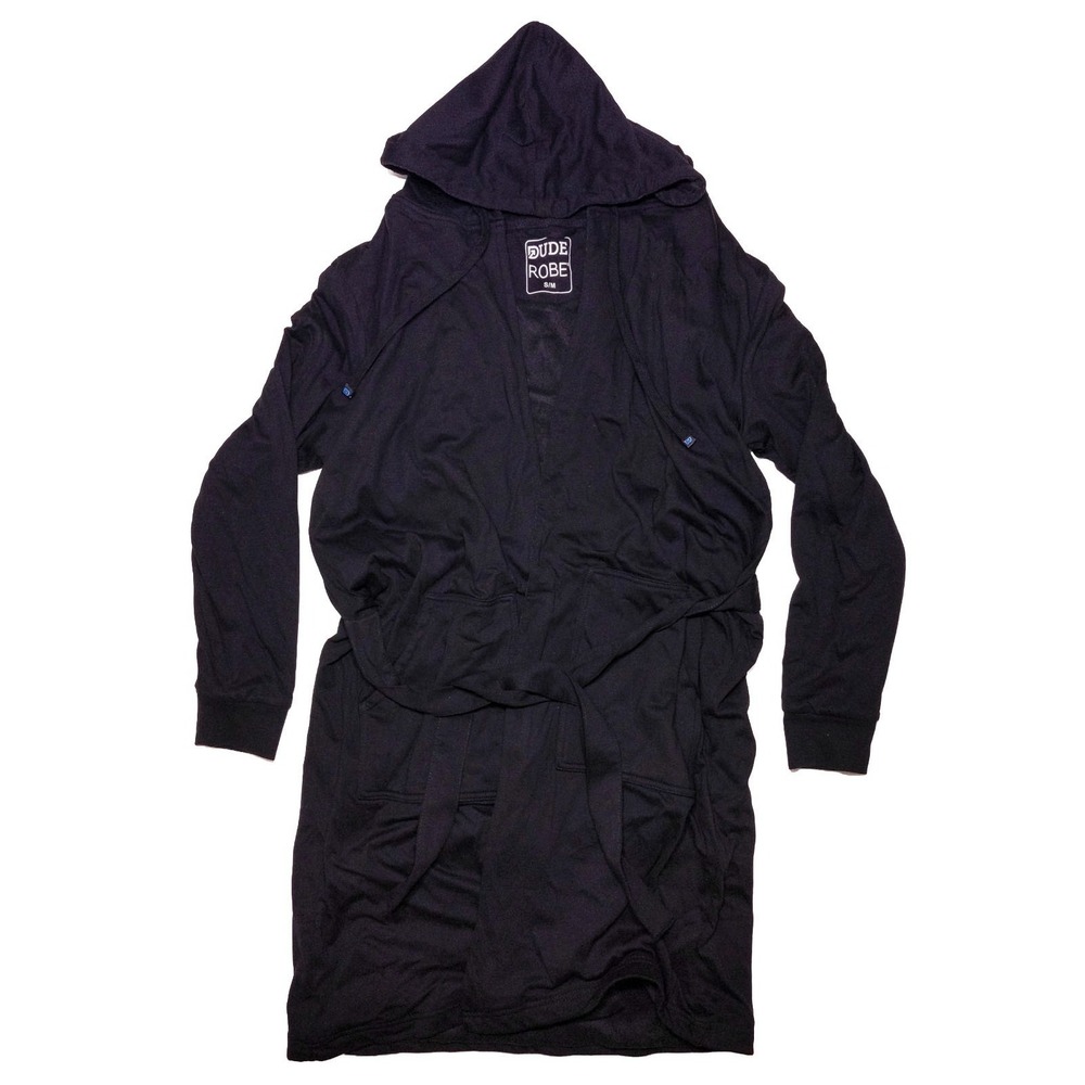 DUDE ROBE Men's Bathrobe Soft Terry Cloth Black Small Medium S/M